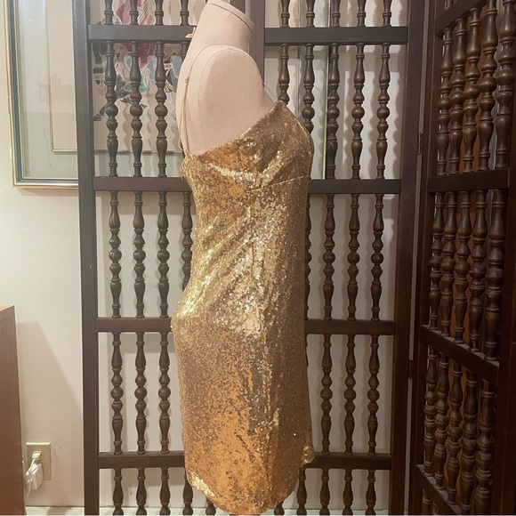 EMERALD SUNDAE Gold Sequin Holiday Prom Formal Mini Dress Size XL - Picture 3 of 7